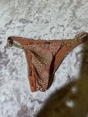 Brown Polka Dot Chain-Side Bikini Bottom